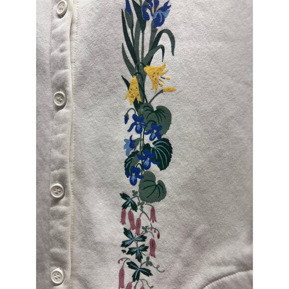 Vintage Orvis Women's Size Medium White Floral Button Up Granny Sweater - Picture 3 of 9
